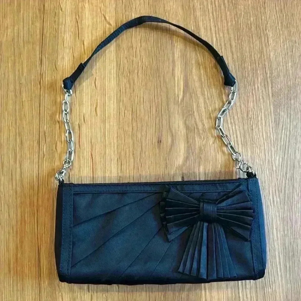 Coldwater Creek black shoulder bag with bow detail and silver strap